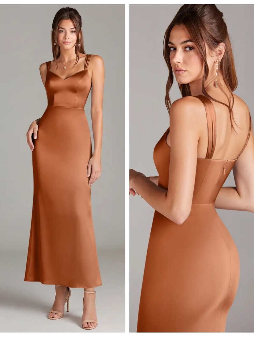 NWT Azazie Denice Copper Sheath Pleated Stretch Satin Dress Custom Size NEW!!